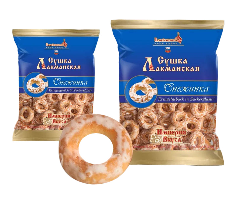 Name und Preis: Kringelgebäck in Zuckerglasur "Sneschinka" (Lakmanskaja / Imperija Vkusa)
