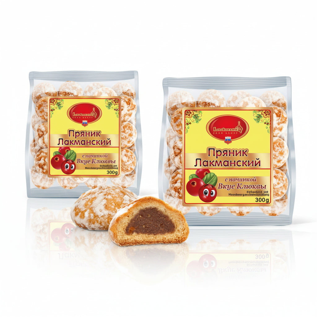 Lebkuchen mit Moosbeerengeschmackfüllung "Lakmanskij", 300g