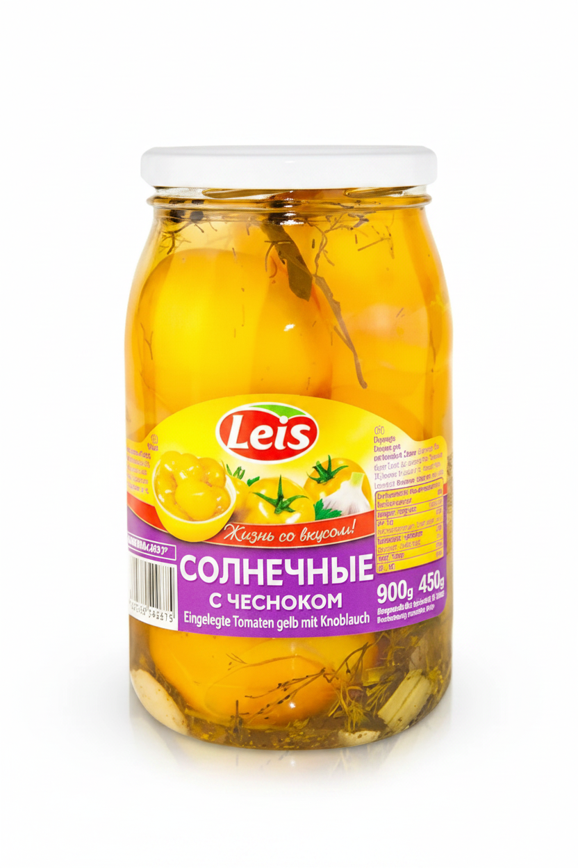 Eingelegte gelbe Tomaten mit Knoblauch