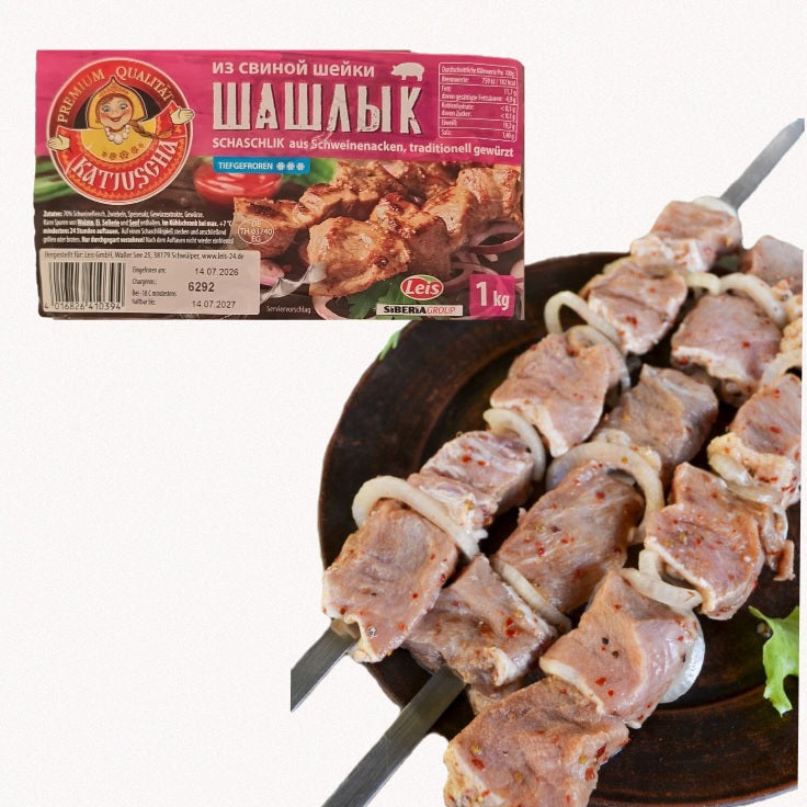 Schaschlik aus Schweinenacken, traditionell gewürzt, 1kg