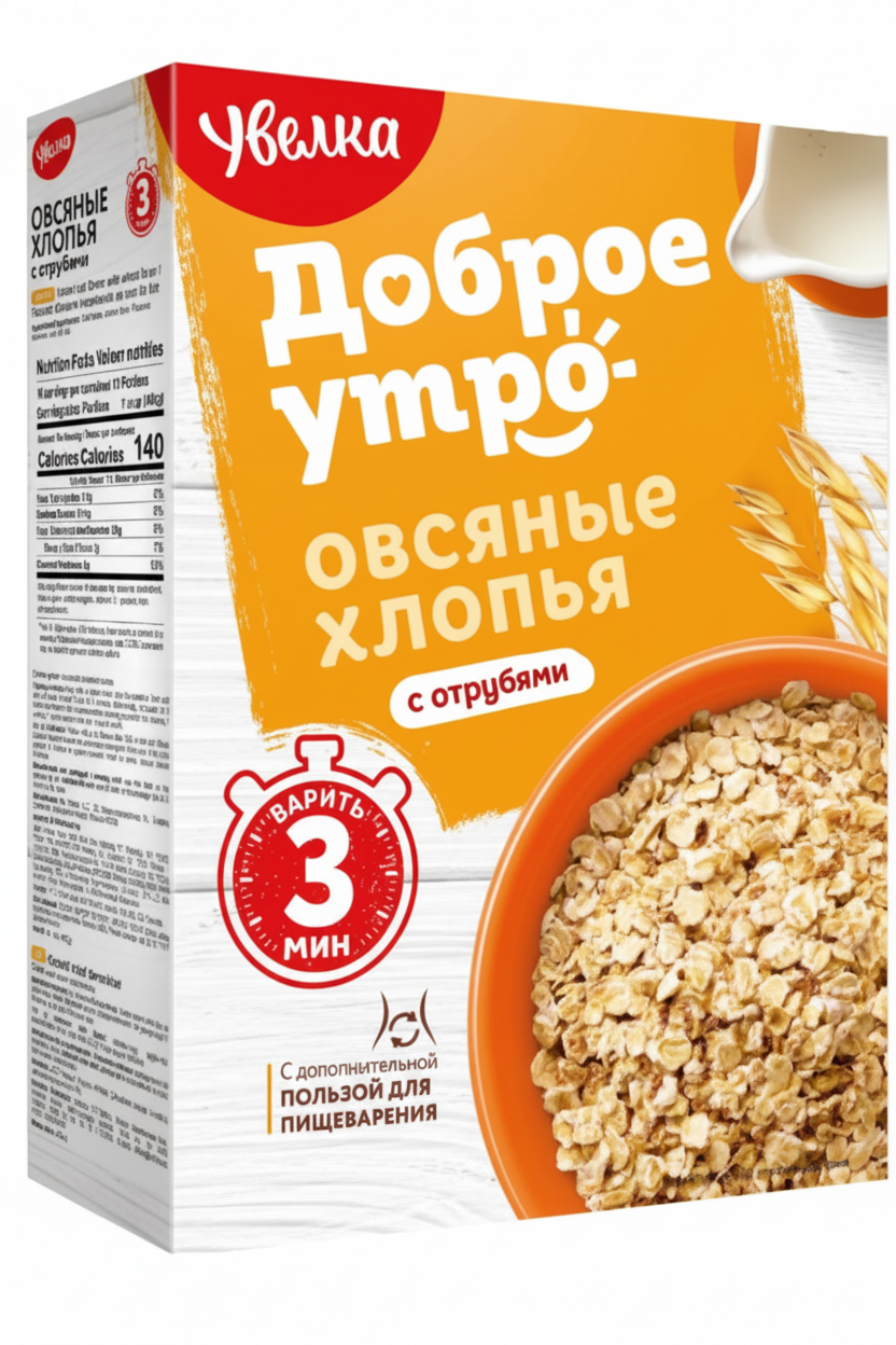 Haferflocken "Uvelka" mit Weizenkleie, 400 g (4 Stk.)