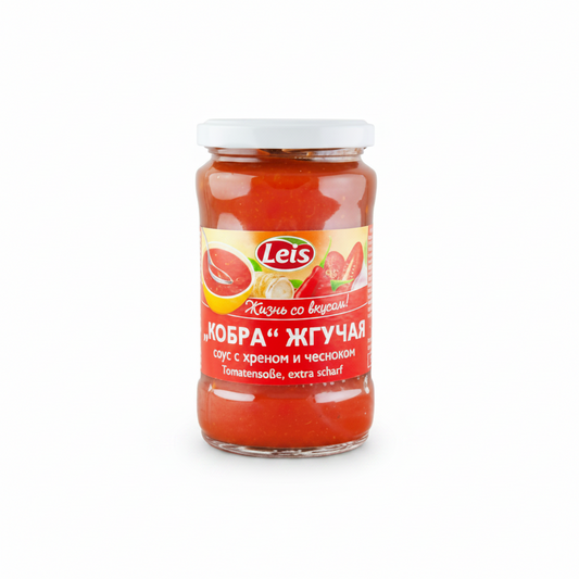 Tomatensoße extra scharf "Kobra" mit Meerrettich und Knoblauch "Leis", 280ml
