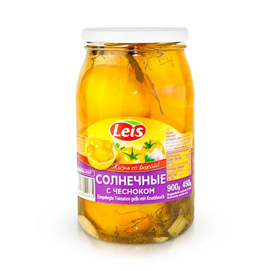 Eingelegte Tomaten "Solnetschnye" mit Knoblauch "Leis"