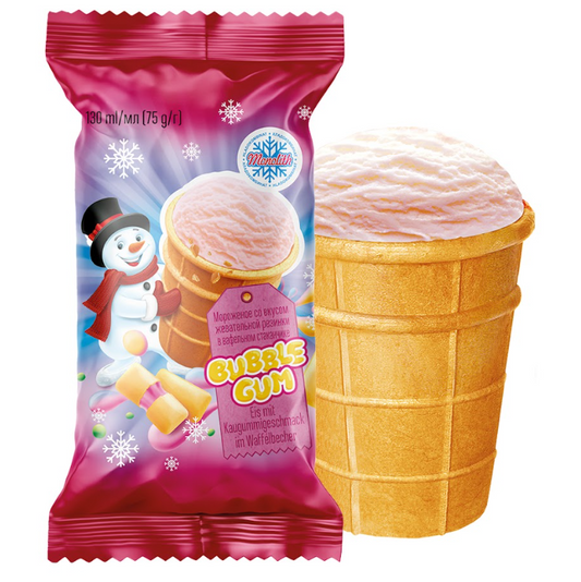 Eis mit - „Bubble Gum“-Geschmack im Waffelbecher