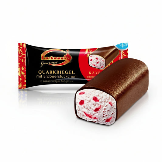 Glasierter Quarkriegel mit Erdbeere, Lackmann, 38 g