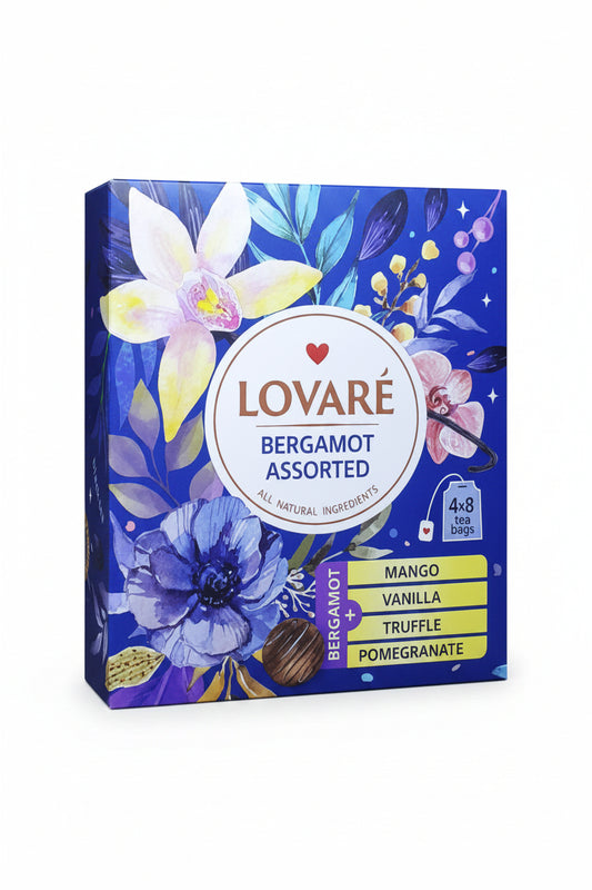 Schwarztee-Sortiment "Bergamotte" (Lovare), 4 Sorten à 8 Beutel, 64 g