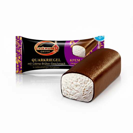 Quarkriegel mit Crème-brûlée-Geschmack, glasiert, Lackmann, 38 g