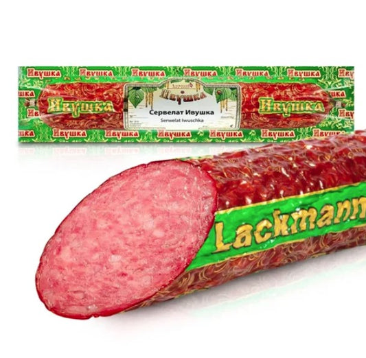 Servelatwurst „Iwuschka“, aus Schweine- und Rindfleisch, Lackmann, 350 g,